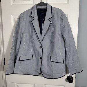NEW Talbots size 20W seersucker blazer, blue/white, lined, cotton, nautical